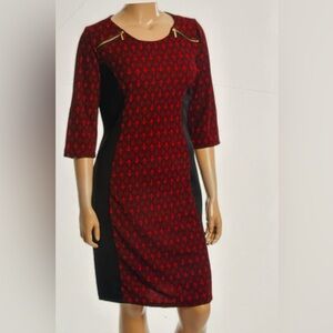 Mlle Gabrielle Elegant Red and Black Size L Long Sleeve Dress